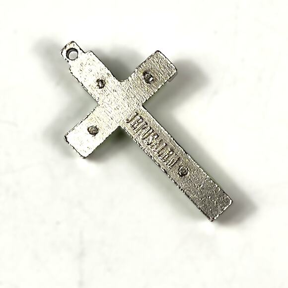 Glow In The Dark Crucifix Pendant Green Vtg 2" Jesus INRI Cross Jerusalem - Picture 2 of 5